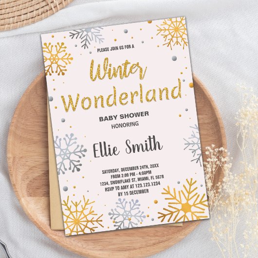 Invitations de douche pour bébé hiver Golden Snow