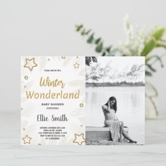 Invitations de douche pour bébé hiver Golden Star (Debout devant)