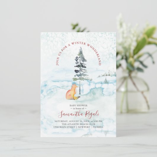 Invitations de douche pour bébé hiver Pine Trees & (Debout devant)