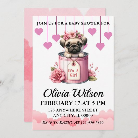 Invitations de douche pour bébé, invitation à thèm (Devant / Derrière)