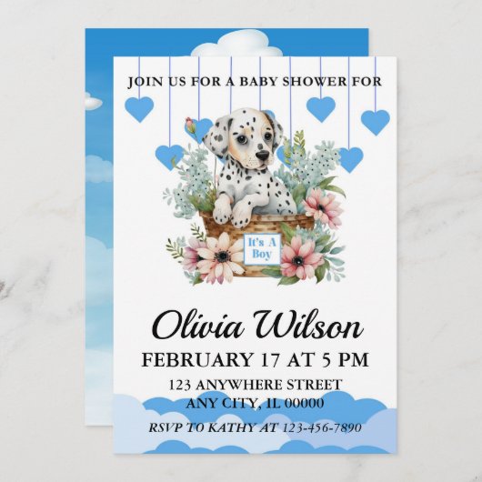 Invitations de douche pour bébé, invitation à thèm (Devant / Derrière)