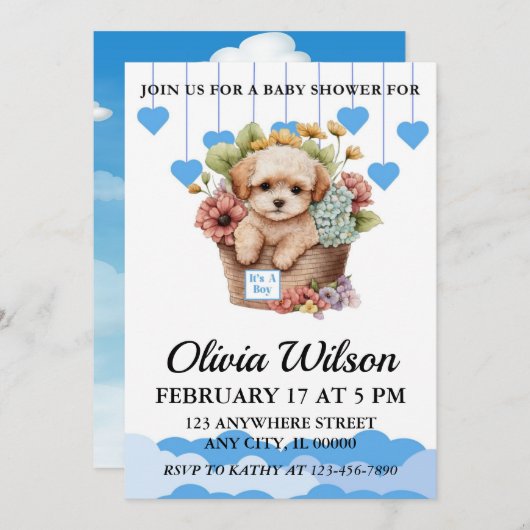 Invitations de douche pour bébé, invitation à thèm (Devant / Derrière)