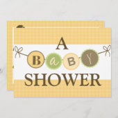 Invitations de douche pour bébé jaune et vert (Devant / Derrière)