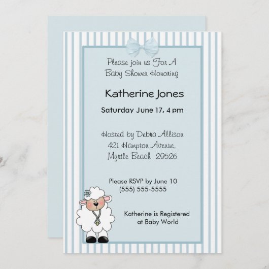 Invitations de douche pour bébé Lamb (Devant / Derrière)