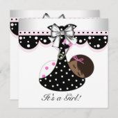 Invitations de douche pour bébé noir et rose (Devant / Derrière)