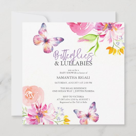 Invitations de douche pour bébé papillon (Devant)