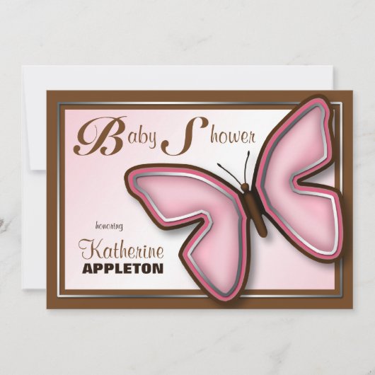 Invitations de douche pour bébé papillon rose et B (Devant)