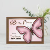 Invitations de douche pour bébé papillon rose et B (Debout devant)