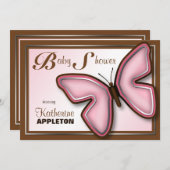 Invitations de douche pour bébé papillon rose et B (Devant / Derrière)