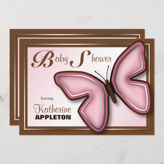 Invitations de douche pour bébé papillon rose et B (Devant / Derrière)