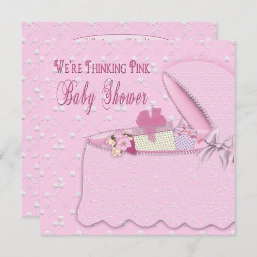 Invitations de douche pour bébé - Penser rose (Devant / Derrière)