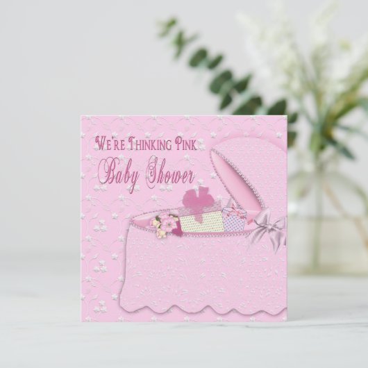 Invitations de douche pour bébé - Penser rose (Debout devant)