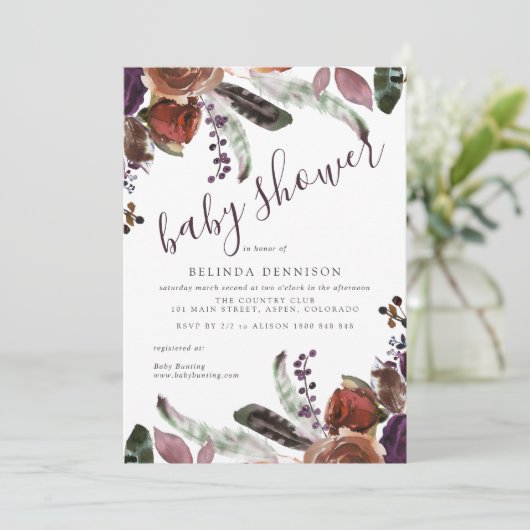 Invitations de douche pour bébé | Plum d'automne B (Debout devant)