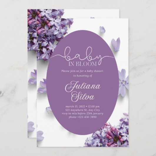 Invitations de douche pour bébé pour fille (Devant / Derrière)