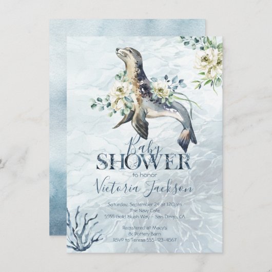 Invitations de douche pour bébé pour phoque tropic (Devant / Derrière)