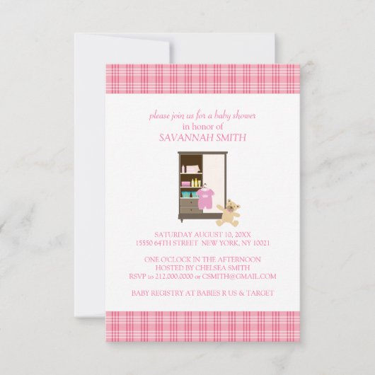Invitations de douche pour bébé rose (Devant)