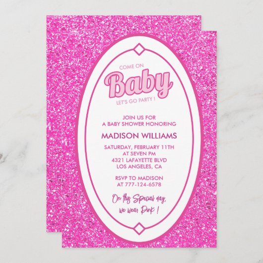 Invitations de douche pour bébé rose chaud Parties (Devant / Derrière)