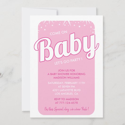 Invitations de douche pour bébé rose chaud typogra (Devant)