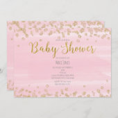 Invitations de douche pour bébé rose clair et or (Devant / Derrière)