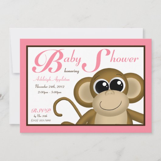 Invitations De Douche Pour Bébé Rose De Singe Cute (Devant)