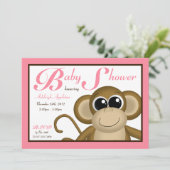 Invitations De Douche Pour Bébé Rose De Singe Cute (Debout devant)