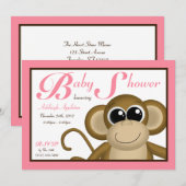 Invitations De Douche Pour Bébé Rose De Singe Cute (Devant / Derrière)