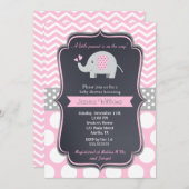 Invitations de douche pour bébé rose éléphant (Devant / Derrière)