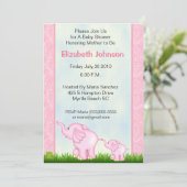 Invitations de douche pour bébé rose éléphant (Debout devant)