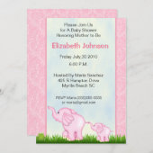Invitations de douche pour bébé rose éléphant (Devant / Derrière)