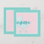 Invitations de douche pour bébé rose et bleu Turqu (Devant / Derrière)