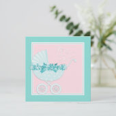 Invitations de douche pour bébé rose et bleu Turqu (Debout devant)