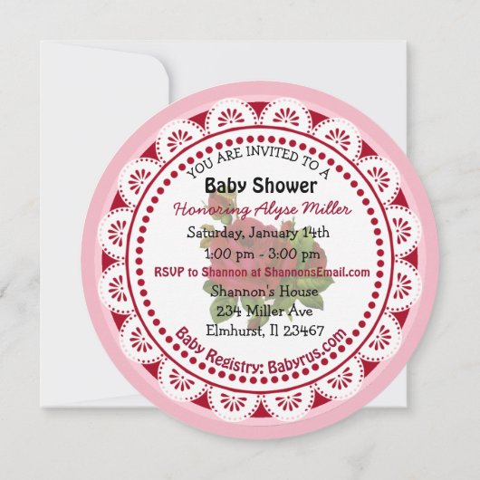 Invitations de douche pour bébé rose et bordeaux (Dos)