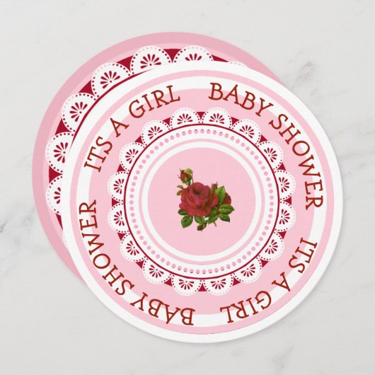 Invitations de douche pour bébé rose et bordeaux (Devant / Derrière)