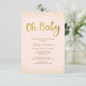 Invitations de douche pour bébé rose et or (Debout devant)