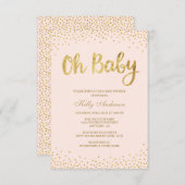 Invitations de douche pour bébé rose et or (Devant / Derrière)