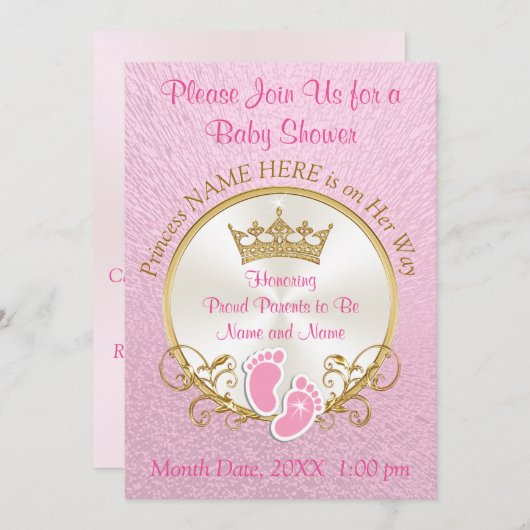 Invitations de douche pour bébé rose et or, Person (Devant / Derrière)