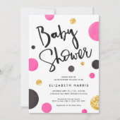 Invitations de douche pour bébé rose et or - Pois (Devant)