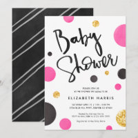 Invitations de douche pour bébé rose et or - Pois