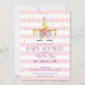 Invitations de douche pour bébé rose et or Unicorn (Devant)