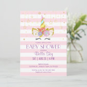 Invitations de douche pour bébé rose et or Unicorn (Debout devant)