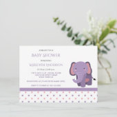 Invitations de douche pour bébé rose et violet Ele (Debout devant)