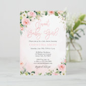 Invitations de douche pour bébé rose floral (Debout devant)