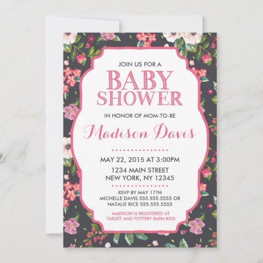Invitations de douche pour bébé rose floral (Devant)