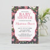 Invitations de douche pour bébé rose floral (Debout devant)