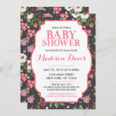 Invitations de douche pour bébé rose floral (Devant / Derrière)
