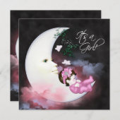 Invitations de douche pour bébé rose lune (Devant / Derrière)