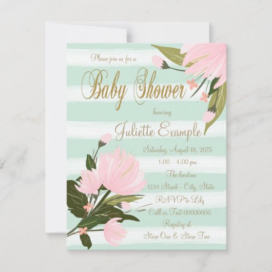 Invitations de douche pour bébé rose Mint or (Devant)