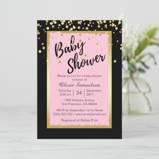 Invitations de douche pour bébé rose tendance pers (Debout devant)