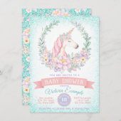 Invitations de douche pour bébé rose Turquoise Uni (Devant / Derrière)