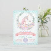 Invitations de douche pour bébé rose Turquoise Uni (Debout devant)